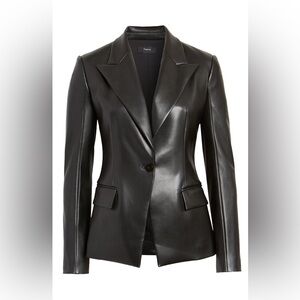 Theory Bedford Faux Leather Angled Blazer Black Vegan Business Casual Women’s 0
